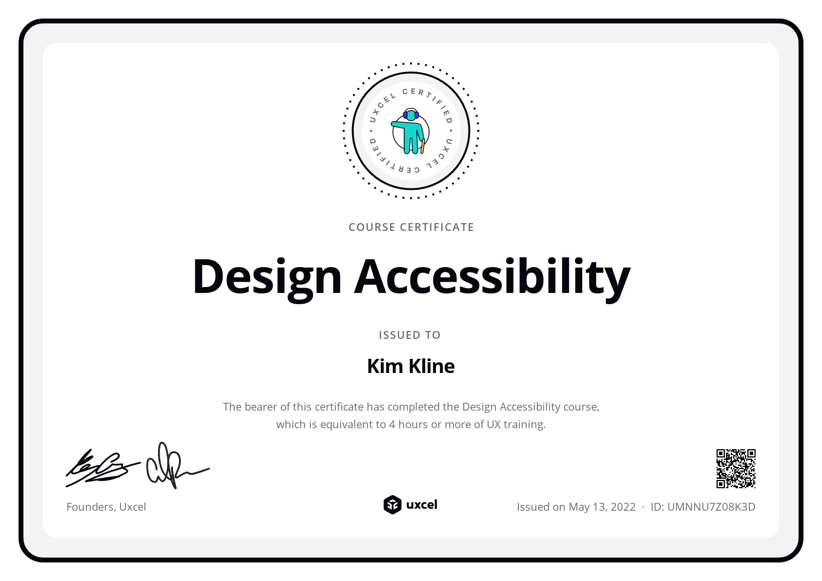 Kim Bush's certificate